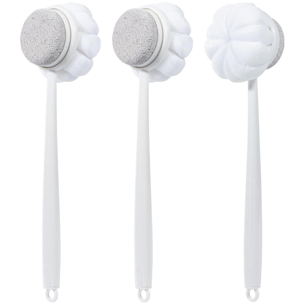 Pumice Stone and Shower Loofah 3 Pack, 2 in 1 Foot and Back Scrubber with Long Handle for Exfoliation
