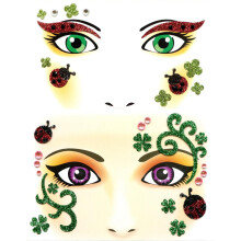 St Patrick's Day Face Stickers with Green Shamrock Rhinestone Gems for Women Party Favors 2Pcs