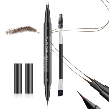 Microblading Eyebrow Pen Dark Brown, 2 in 1 Dual Ended Waterproof Smudgeproof Pencil with Eyeliner Tip