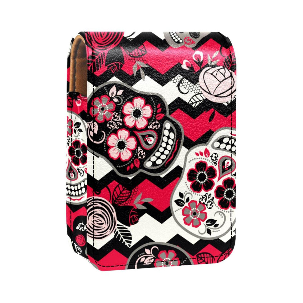 PU Leather Lipstick Case with Mirror Holds 3 Tubes Compact Travel Organizer with Metal Buckle
