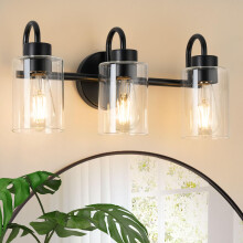 Black 3Light Bathroom Vanity Light with Elegant Glass Shades, RustResistant, Dimmable Fixture