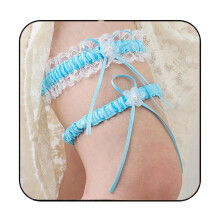 Light Blue Lace Bridal Garter Set with Satin Ribbon – Elegant Wedding Garter for Bride