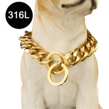 Dog Training Collar, 18K Gold 316L Stainless Steel Cuban Link, Rustproof Luxury for Large Dogs