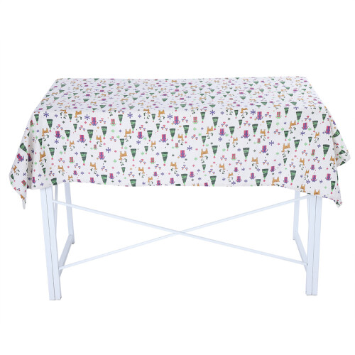 Rectangular Table Cloth Cotton Linen Winter Style Snowflake Deer Pattern Decorative Dining Cover Durable Odorless Eco Print Fade Resistant Machine
