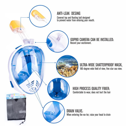 Μάσκα για υποβρύχιο snorkel, πλήρες πρόσωπο, σύστημα αναπνοής με στεγνό κάλυμμα, 2