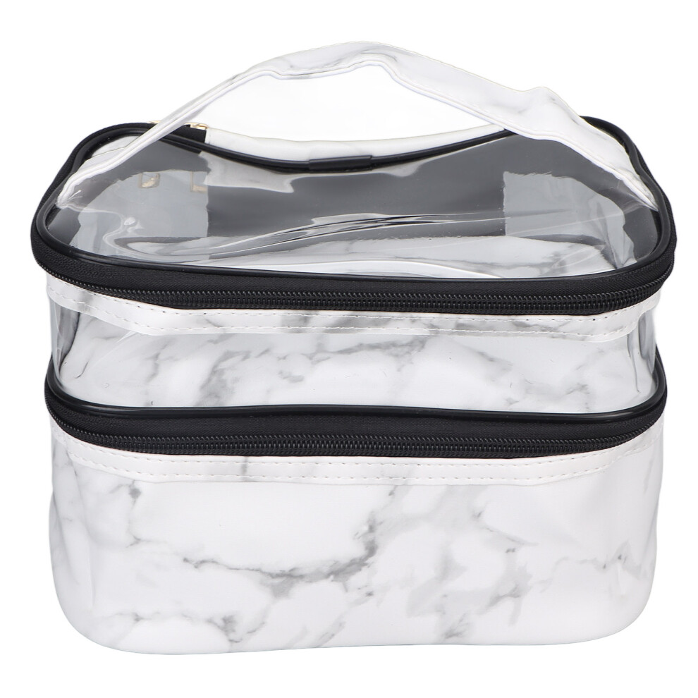 Makeup Pouch Clear PVC Double Layer Waterproof Transparent Cosmetic Bag Sturdy Double Zipper Large Storage Capacity Travel Toiletry Organizer Eco