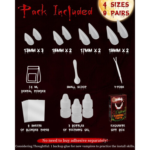 Vampire Fangs Multiple Size Options Realistic Horror Look Reusable Teeth for Halloween Cosplay 2