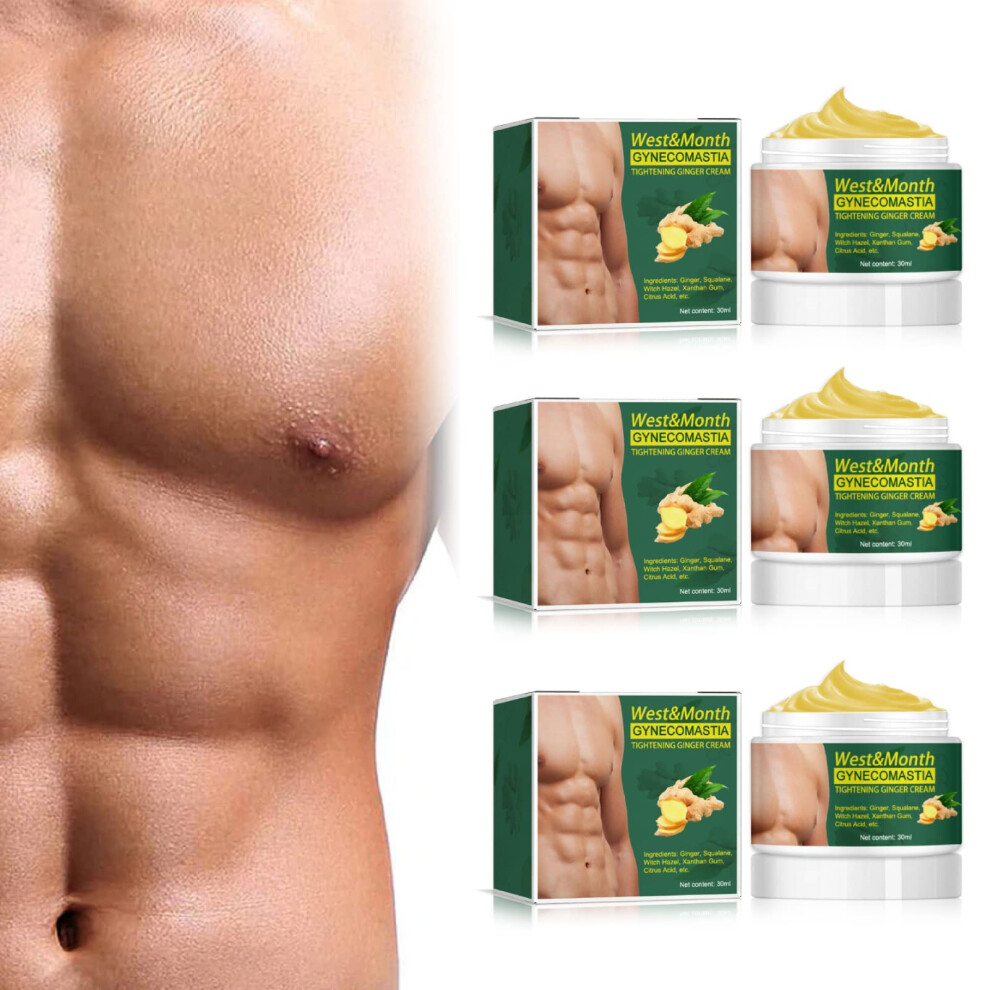 Chest Firming Cream for Men with Ginger and Organic Aloe, Tightening and Cellulite Smoothing, 3PCS