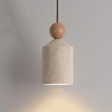 Nordic Stone Wood Pendant Light Adjustable Cylindrical Fixture for Kitchen Island Dining Room
