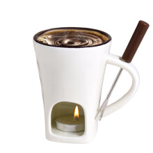 Chocolate Fondue Set with Forks and Tealight, 400ml Ceramic Mug for Cheese, Snacks and Desserts