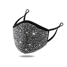 Reusable Sparkly Rhinestone Face Mask for Women, ThreeLayer Decorative Face Cover White