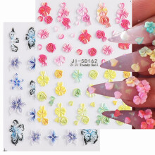 Nail Art Stickers 5D Embossed Floral Design Multicolor Hibiscus 3D Flower Nail Decals 2 Sheets