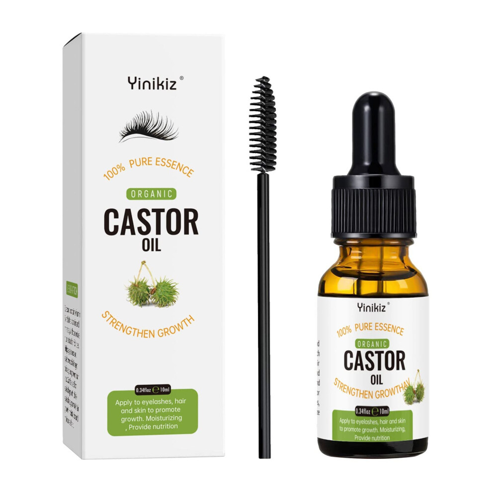 Organic Castor Oil 10ml with Eyelash Kit for Longer Thicker Lashes Fuller Brows Hair and Skin Care
