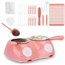 Chocolate Melting Pot with Dual Pot Design and Adjustable Temperature, Electric Fondue Maker for Chocolate, Cheese, Butter, Candy, Pink