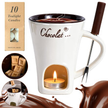 Chocolate Fondue Set with 10 Candles, Ceramic Fondue Pot for Date Night, Party and Wedding Gifts
