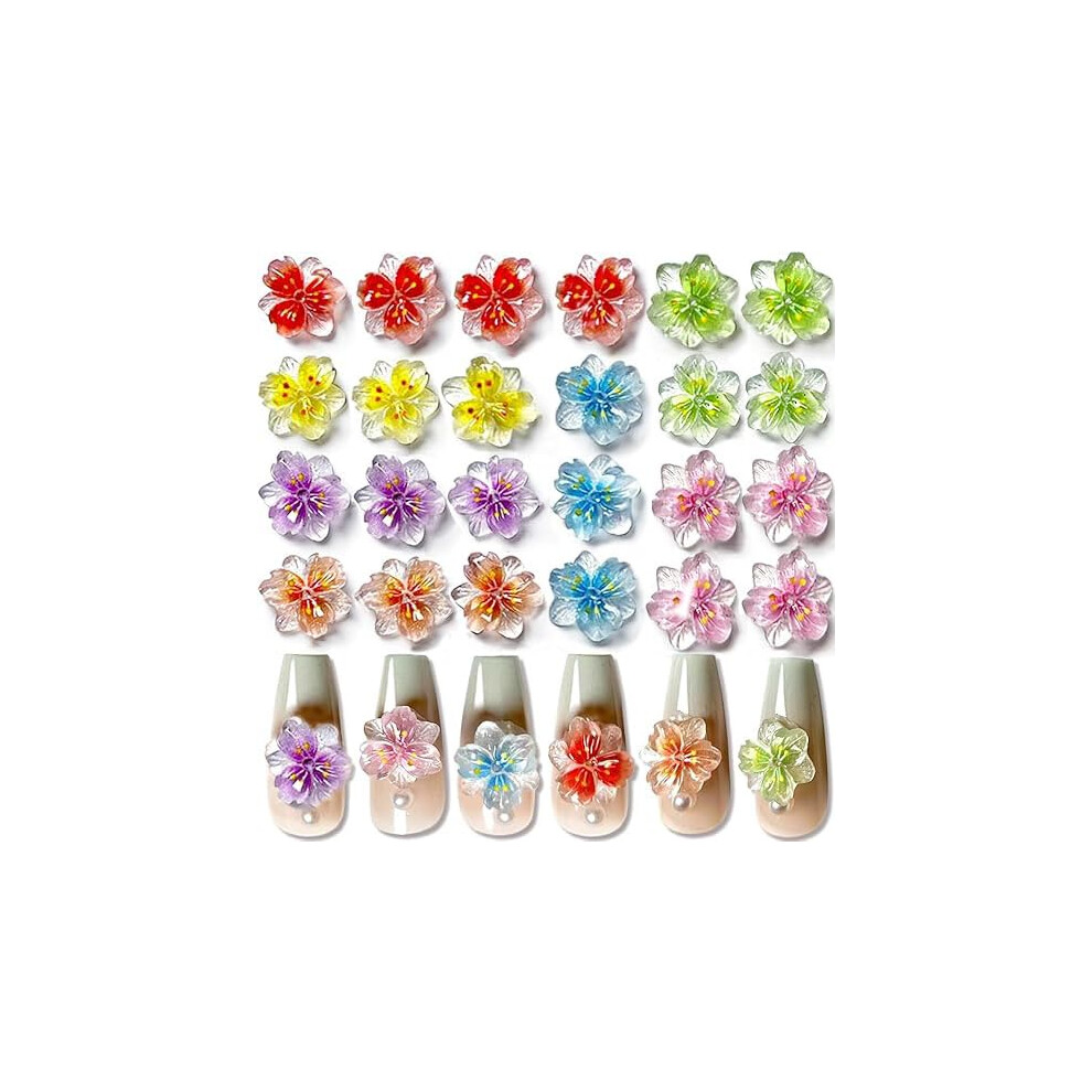 50pcs Colorful 3D Flower Resin Nail Charms with Luminous Glow for DIY Manicure Decorations