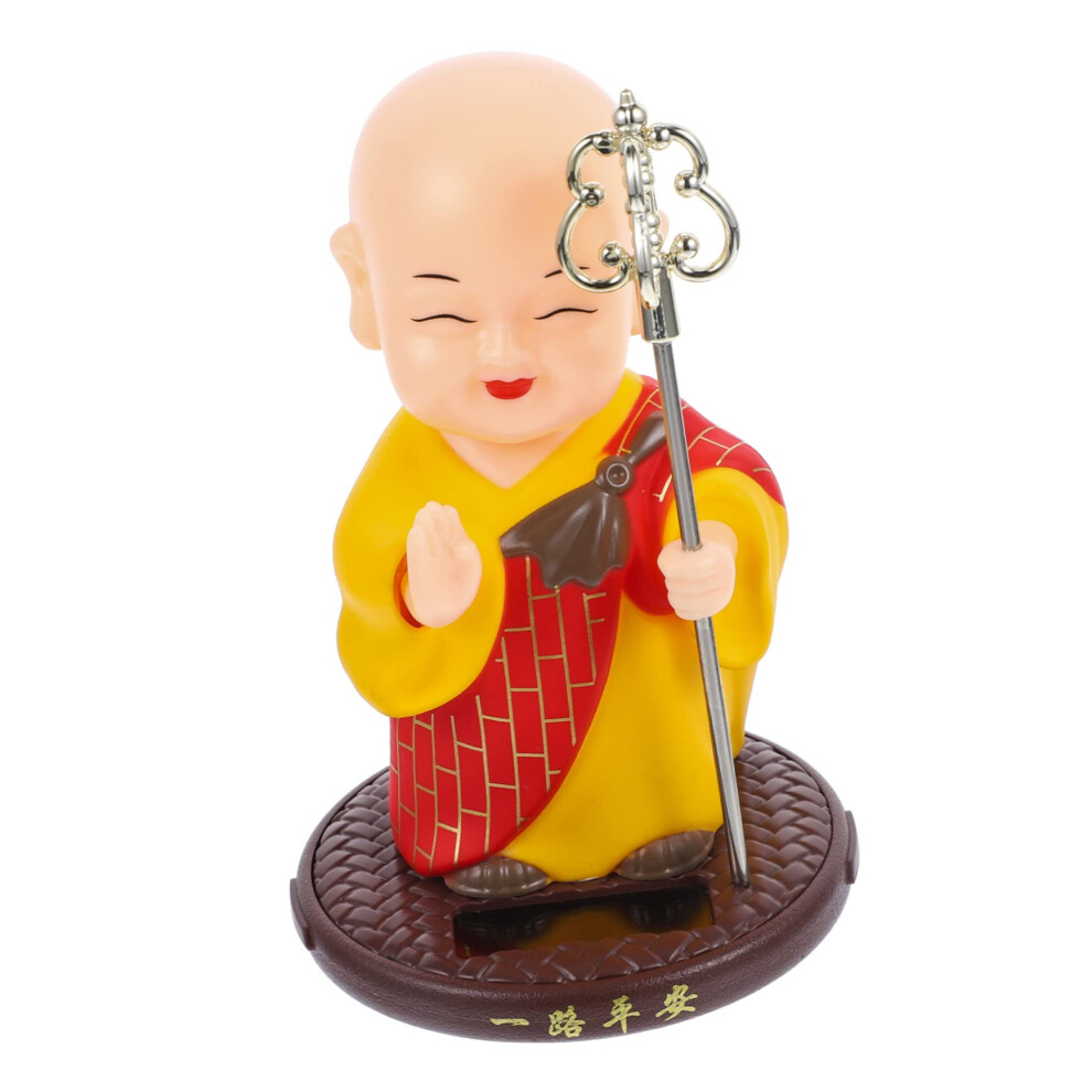 Solar Powered Bobblehead Monk Figurine With Automatic Nodding, Multicolor Dashboard Ornament 9070919014130
