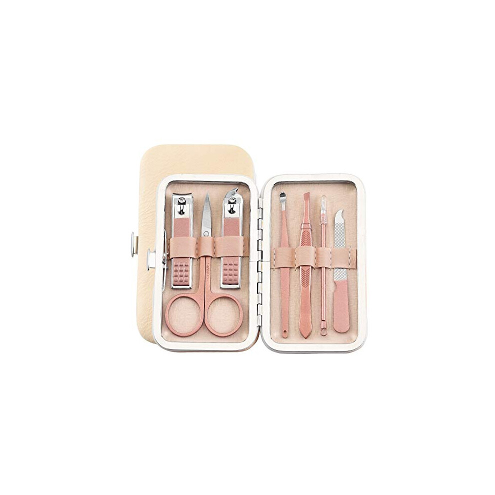 Pink Nail Clippers Set 7Pcs Stainless Steel Manicure Pedicure Kit With Scissors And Tweezers