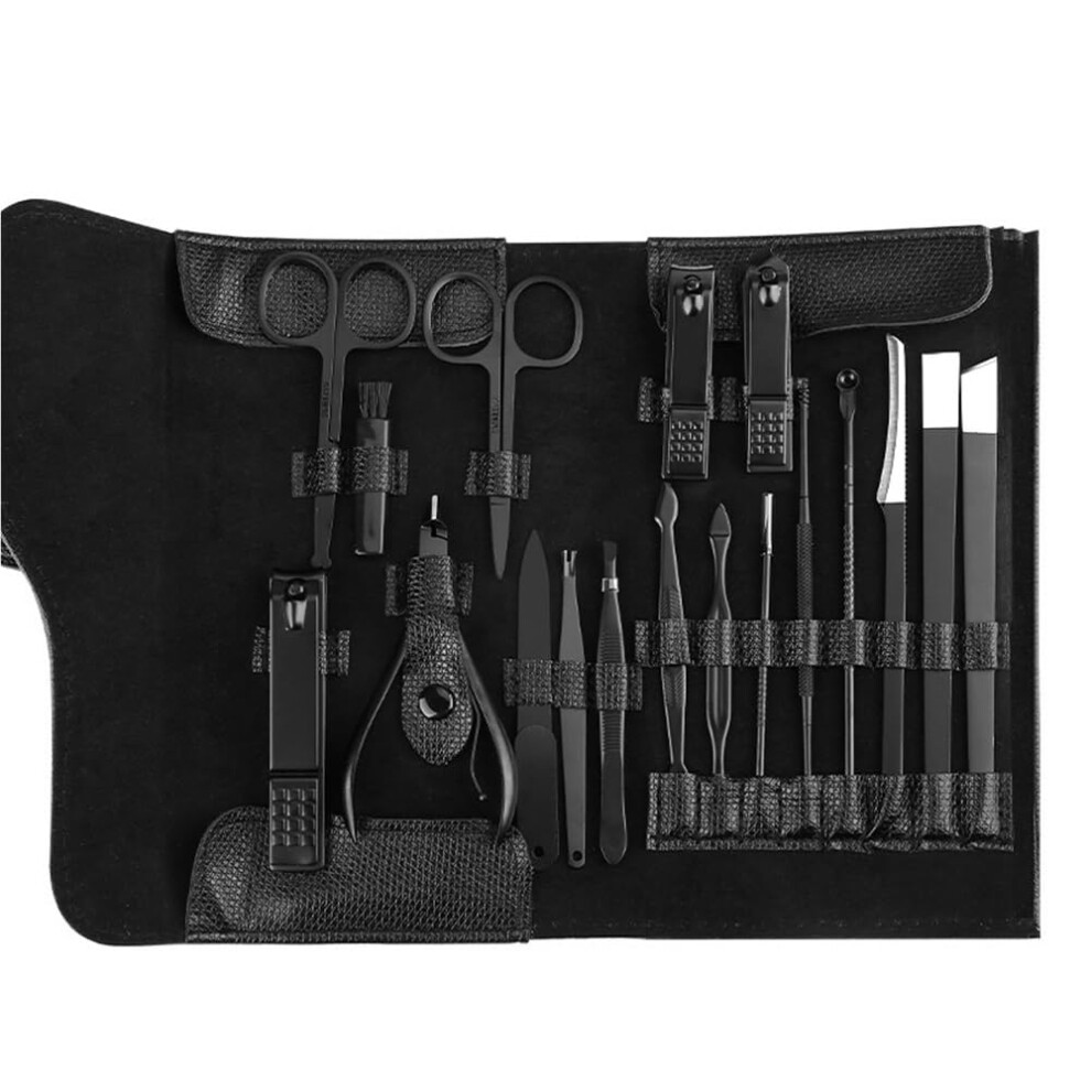 Manicure Pedicure Set 18pcs Stainless Steel Nail Clipper Kit with Ergonomic Grip for Men Travel