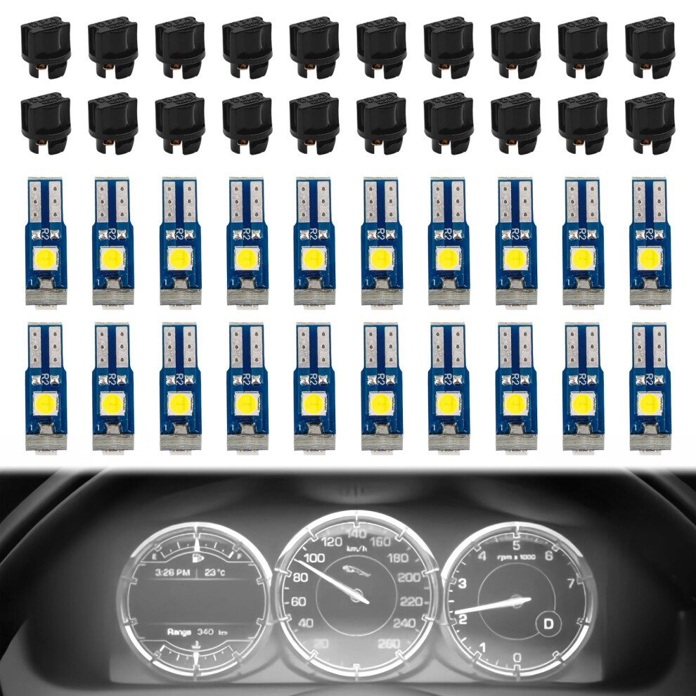 20Pcs T5 Led Dashboard Bulb With Twist Lock Socket, Super Bright 3030 Smd Instrument Cluster Light/White 9070919043642