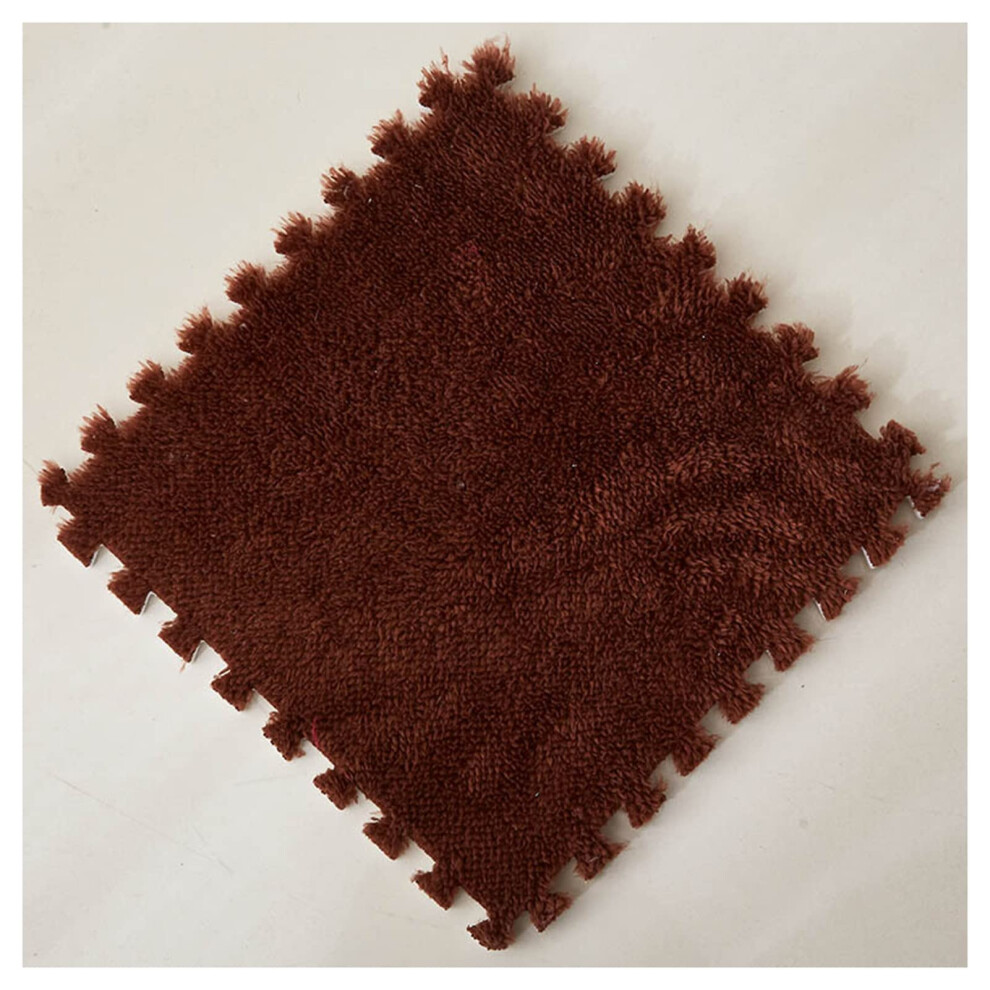 12pcs Thickened Plush Foam Floor Mat, Soft AntiSlip Interlocking Tiles for Bedroom Playroom, Coffee