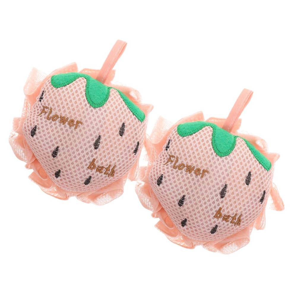 2pcs Strawberry Bath Loofah Shower Sponge with Soft Mesh Pouf for Gentle Exfoliation and Lather