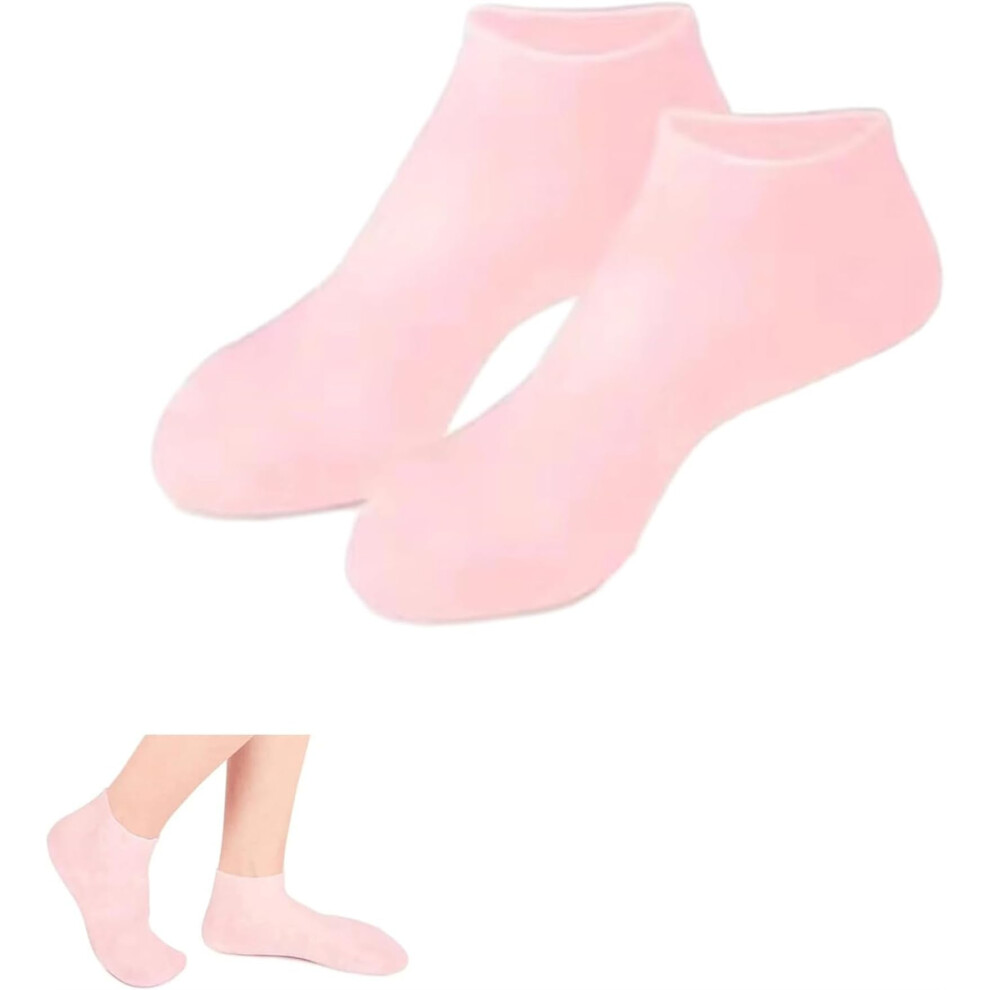 Pink Moisturizing Silicone Socks For Dry Cracked Feet With Deep Hydration And Exfoliating Spa Care
