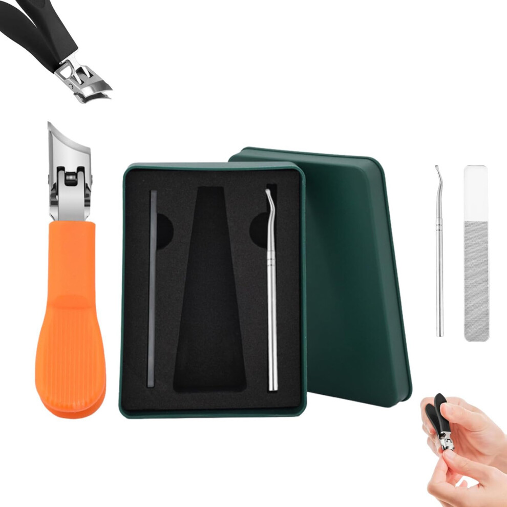 Orange Wide Jaw Nail Clipper Set With Slant Blades, Antisplash Design, Ergonomic Grip, 3Piece
