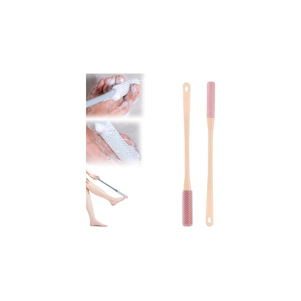 Long Handle Silicone Foot Scrubber for Toe Gaps with Replaceable Heads and Gentle Exfoliation