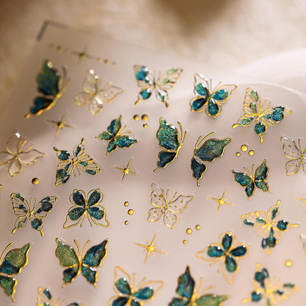 5D Butterfly Nail Art Stickers with Gold Moon Star Design, SelfAdhesive 3D Decals for DIY Manicure