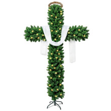 6ft Lighted Christmas Cross Tree with 100 Bulbs and Accessories, Christian Indoor Outdoor Holiday Decor