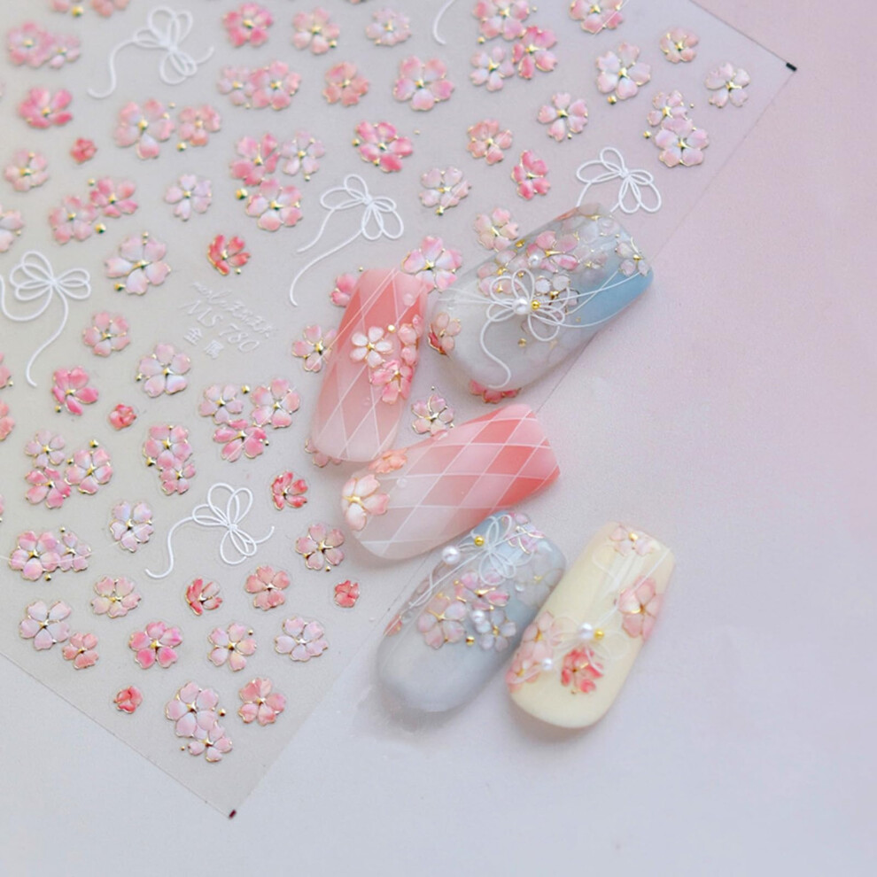 5D Cherry Blossom Nail Art Stickers SelfAdhesive Floral Nail Decals LongLasting Summer Design