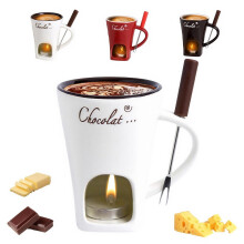 Chocolate Fondue Mug Set with Forks, Ceramic Melting Cup for Desserts, Date Night or Party Use White