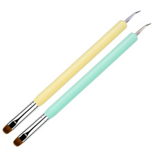 French Manicure Brush and Nail Art Dotting Tool, 2 in 1 Acrylic Handle Set for Precision French Tips, Yellow and Blue, 2PCS