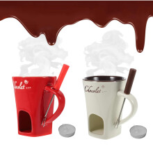Chocolate Fondue Set Ceramic 130ml Cup with Forks for Cheese Chocolate Caramel Elegant Heating
