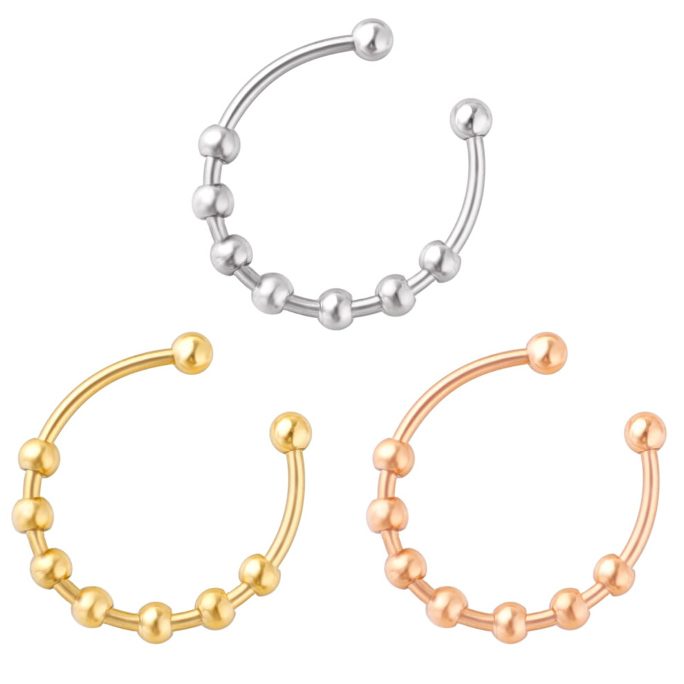 Adjustable Stainless Steel Anxiety Ring Set 3Pcs with Rotatable Beads for Stress Relief Unisex