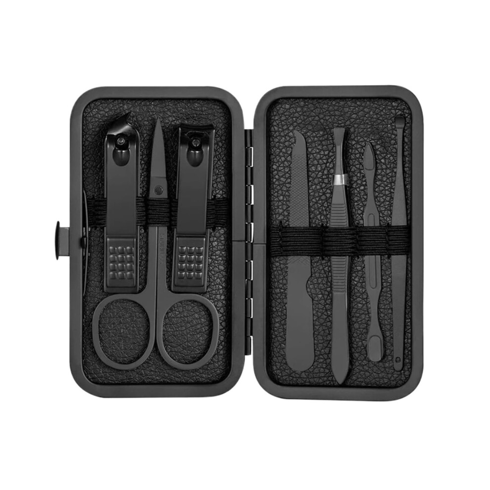 Black 7 Pcs Stainless Steel Manicure Set Pedicure Kit For Complete Nail Care And Grooming