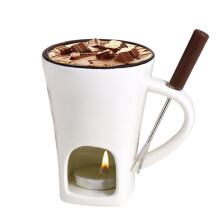 Fondue Mug Ceramic Chocolate Fondue Set with Forks, 400ML Tealight Heated Dual Use Cup White