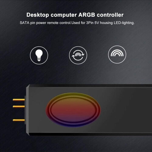 Mini 5V 3‑Pin ARGB Controller with RF Remote, SATA Powered PC Fan and LED Strip Lighting 2