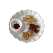 Porcelain Serving Bowl with Floral Design Dual Grid Ceramic Sauce Dish for Snacks and Dips White