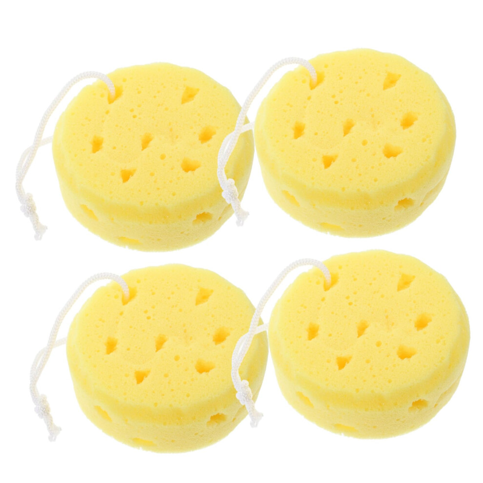 Yellow 4Pcs Round Bath Loofah Shower Sponge Gentle Exfoliation Rich Foam Quickdrying