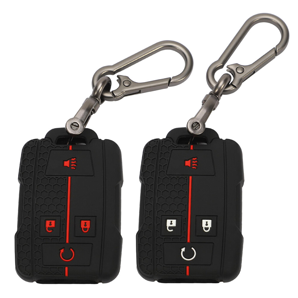 2 Pack Silicone Key Fob Cover For Gmc And Chevy With Keychain, 4 Button Case For Silverado Sierra Red/White 9455672969529