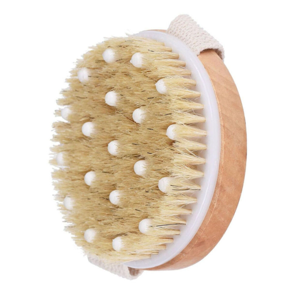 Bath Brush with Natural Bristles for Gentle Skin Exfoliation, Wooden Wet Dry Body Scrubber