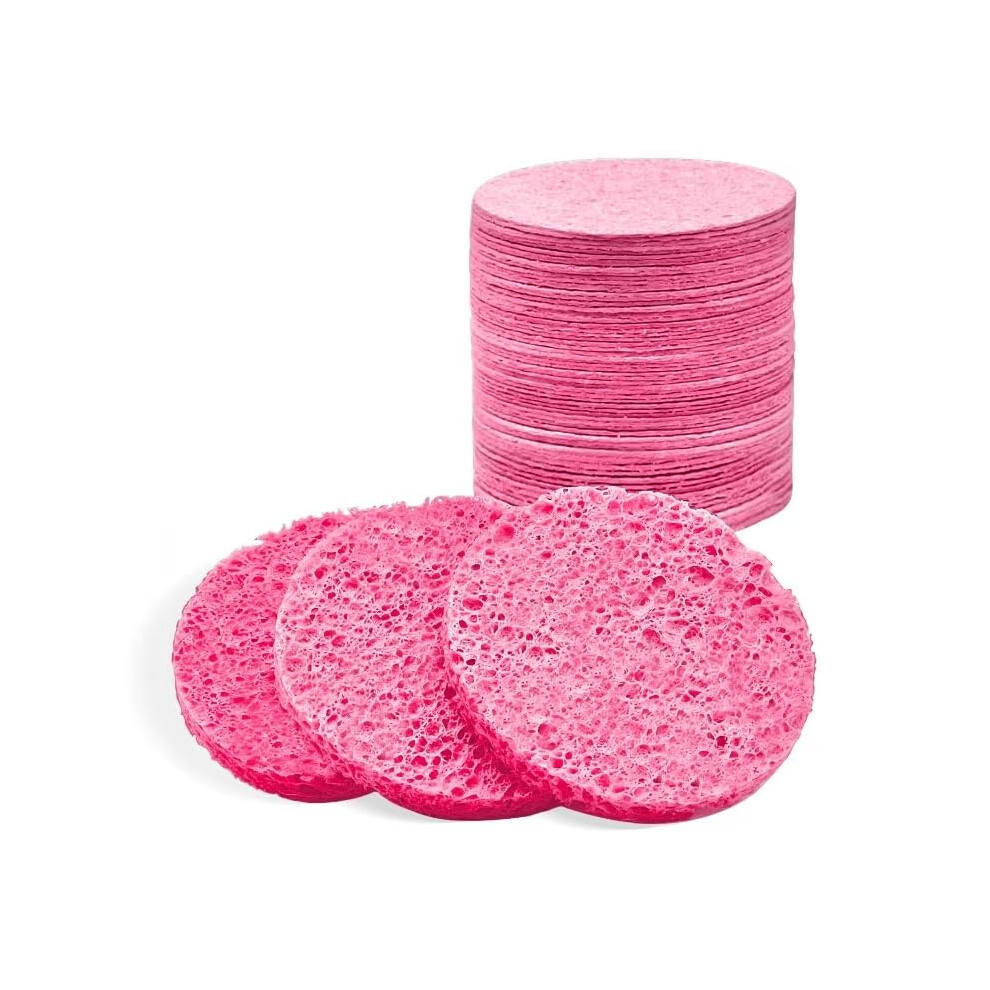 Pink 50Pack Compressed Cellulose Facial Cleansing Sponges, Round, Gentle Deep Clean, Reusable