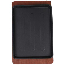 Heavy Duty Cast Iron Griddle Pan with Wooden Tray, Large Square Fajita Skillet for BBQ and Induction
