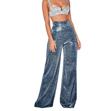 Pantalones acampanados de pierna ancha para mujer, con brillo, estilo palazzo, cintura alta elástica, cómodos, ideales para fiestas y festivales.