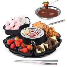 2 in 1 Electric S'mores Maker and Fondue Set with Adjustable Temperature, Flameless Heater, 4 Trays and Forks for Indoor Family Parties