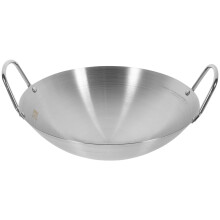 10.22 Inch Stainless Steel Wok with Lid, Round Bottom Double Handle Frying Pan for Gas and Electric Cooktops