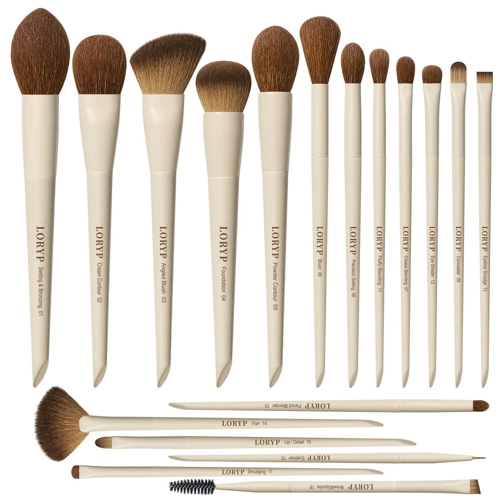 Makeup Brush Set 18pcs Professional Face and Eye Kit with UltraSoft Vegan Bristles and Wooden Handles