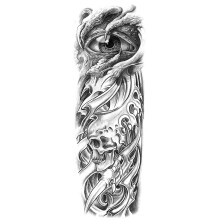 6 Sheets Waterproof Full Arm Temporary Tattoos, Black Skull and Flower Sleeves 17x48cm for Adults
